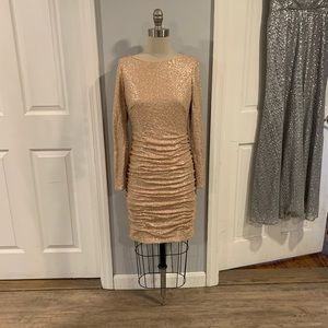 Aidan Gold Champagne Sequins Ruched Dress 6